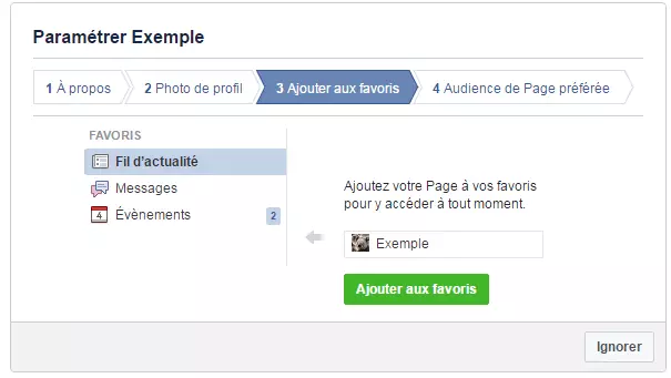 Concevoir une Page Facebook : ajouter aux favoris