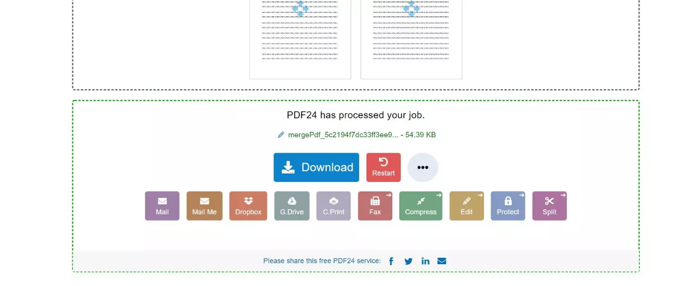 Options d’export après la fusion de plusieurs PDF avec PDF24 Tools