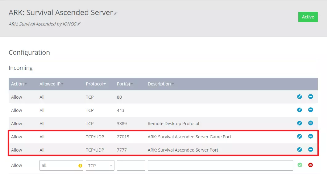 Libérer les ports dans le Cloud Panel