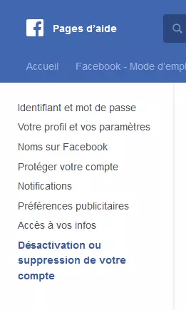 Capture d’écran de l’option de suppression de votre compte.