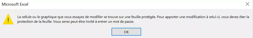 Avertissement indiquant que le document Excel est protégé