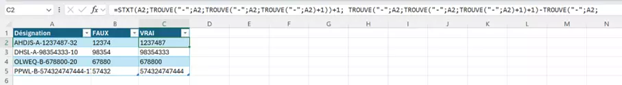 Combinaison de TROUVE et STEXT d’Excel pour extraire du texte de longueur variable