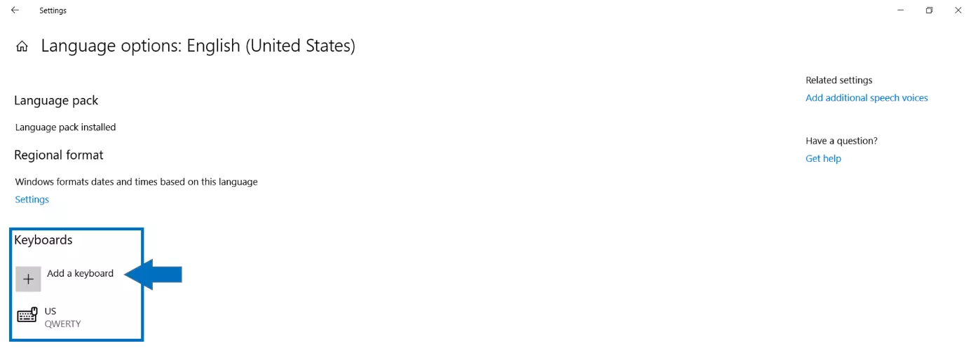 Options de langues dans Windows 10 : ajouter un clavier