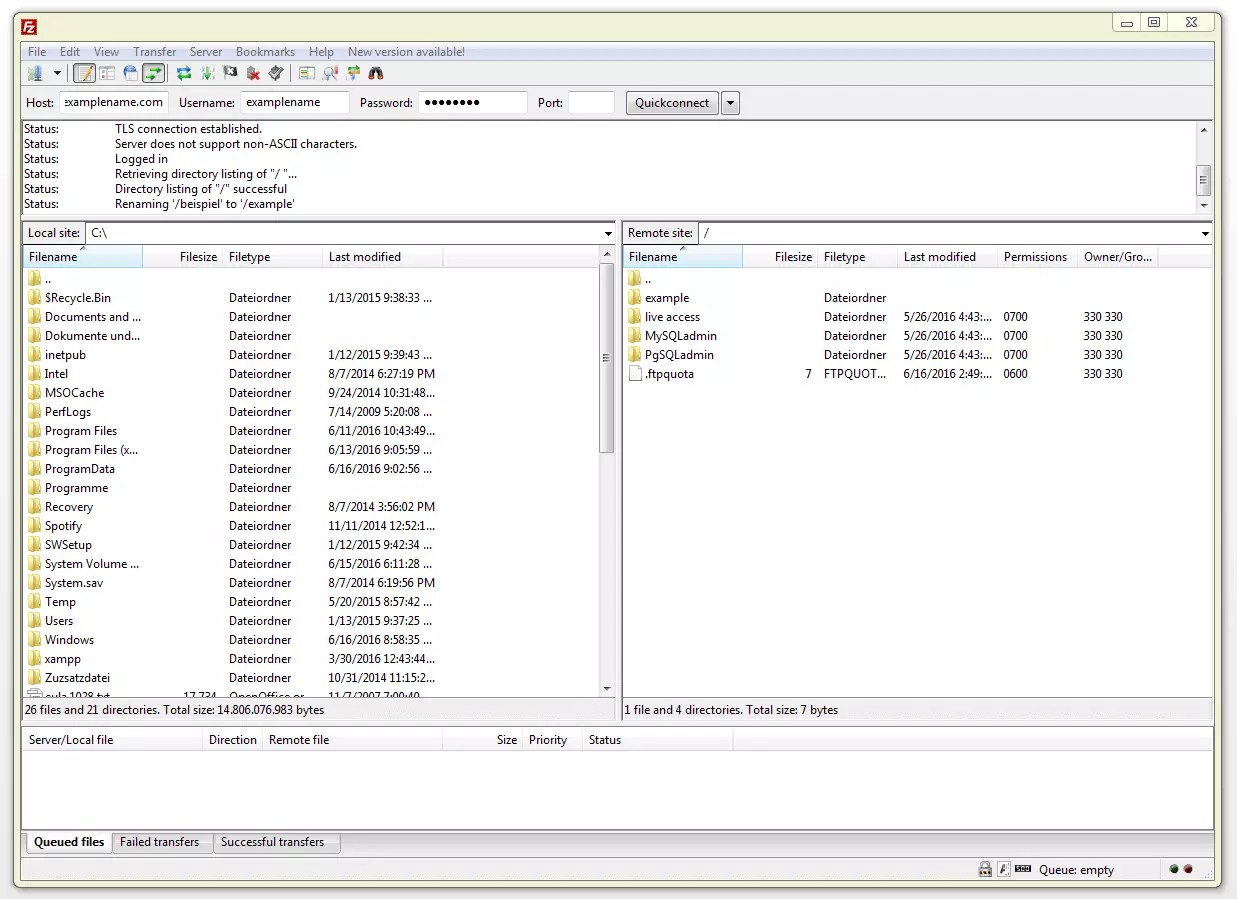 Arborescence de l’interface utilisateur FileZilla