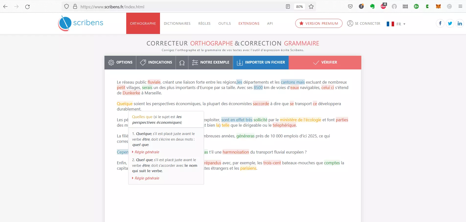 Page d’accueil du correcteur de grammaire Scribens.fr