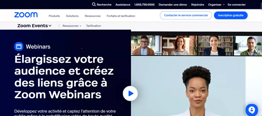 Site Internet pour les webinaires vidéo de Zoom