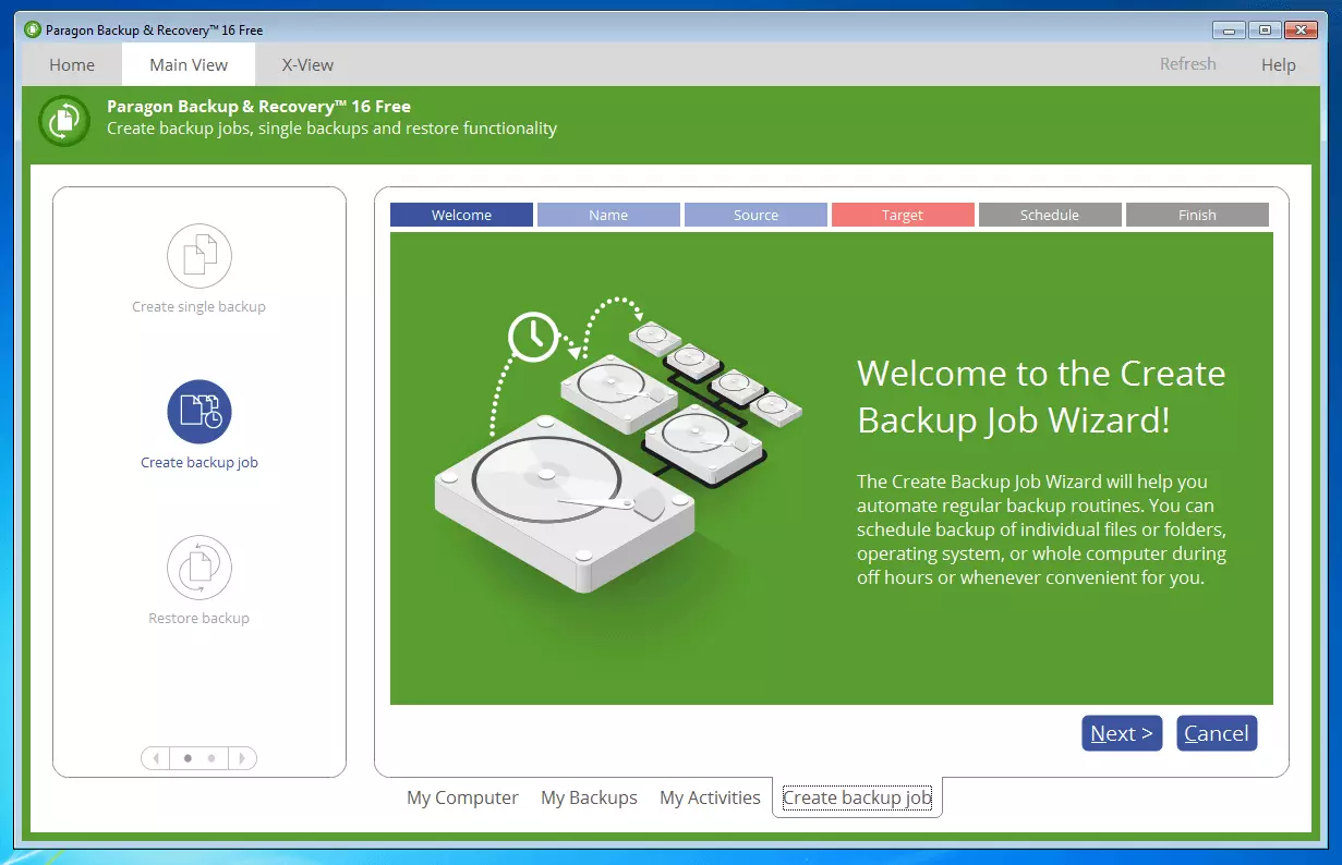 Paragon Backup & Recovery 16 Free : assistant de configuration des taches de sauvegarde