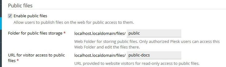 Configuration de partage de fichiers dans Plesk