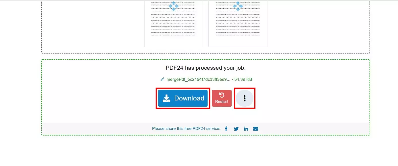 PDF24 Tools après l’export d’un nouveau PDF