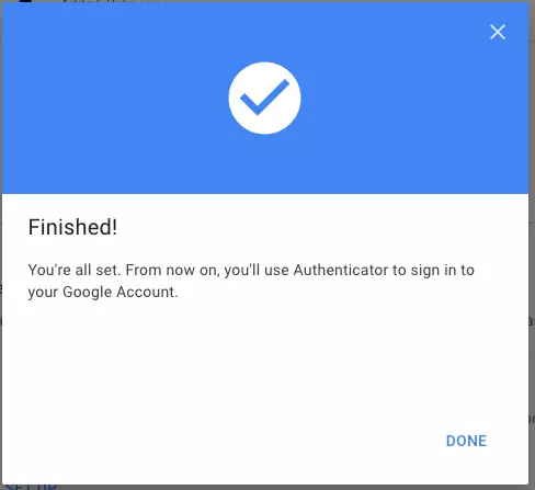 Fin de la configuration de l’application Google Authenticator