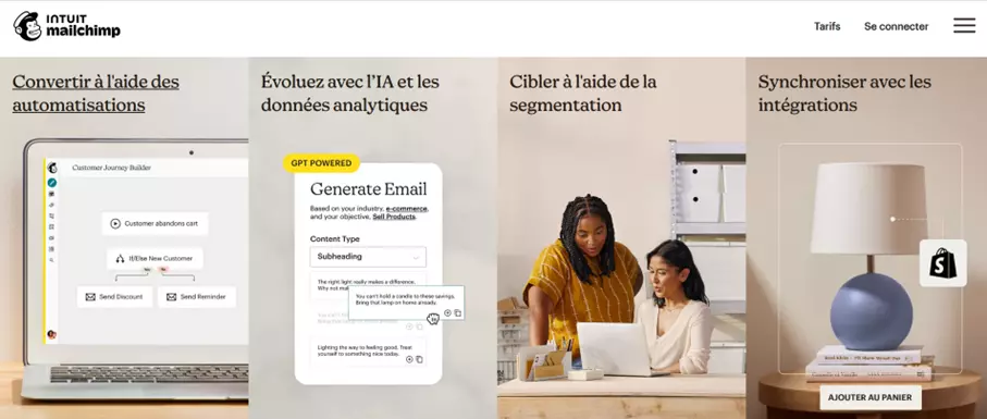 Page d’accueil de MailChimp