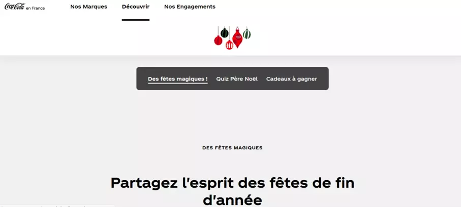 Capture d’écran du site Web de Noël de Coca Cola