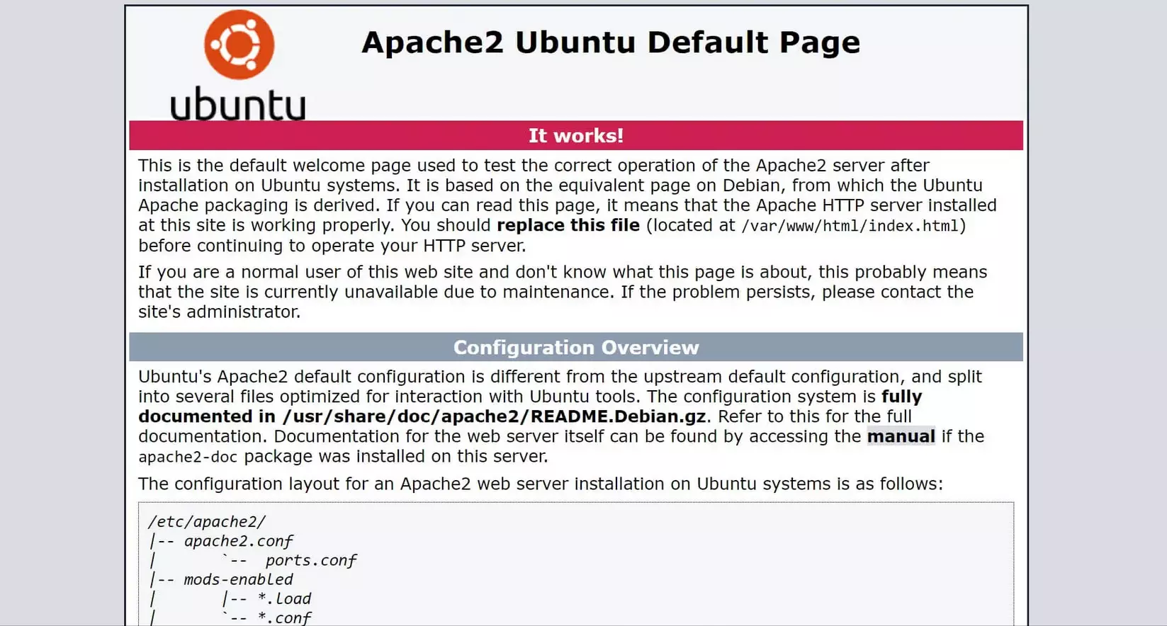 Navigateur Web : page d’accueil d’Apache sous Ubuntu