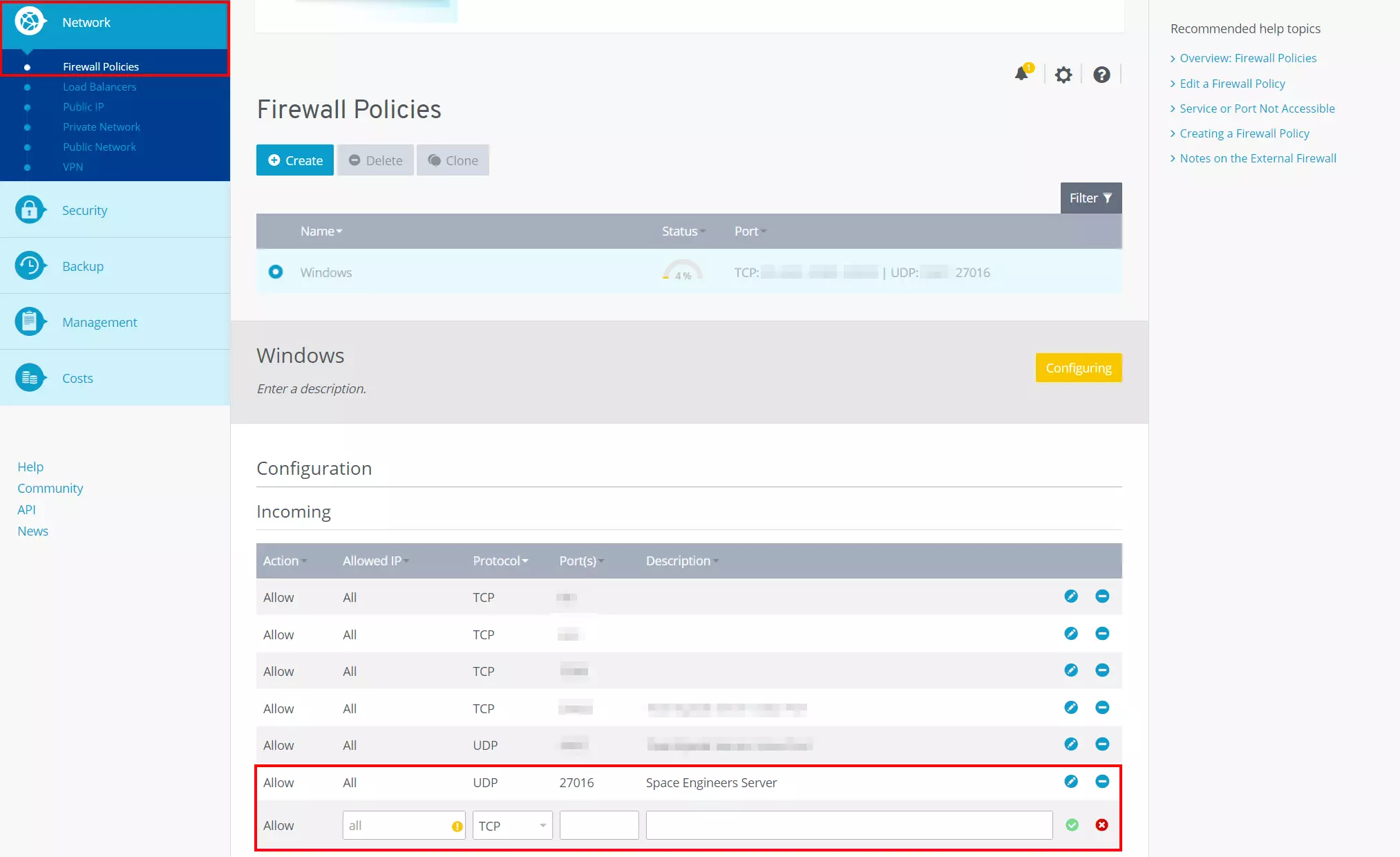 Définition des stratégies de pare-feu dans IONOS Cloud Panel