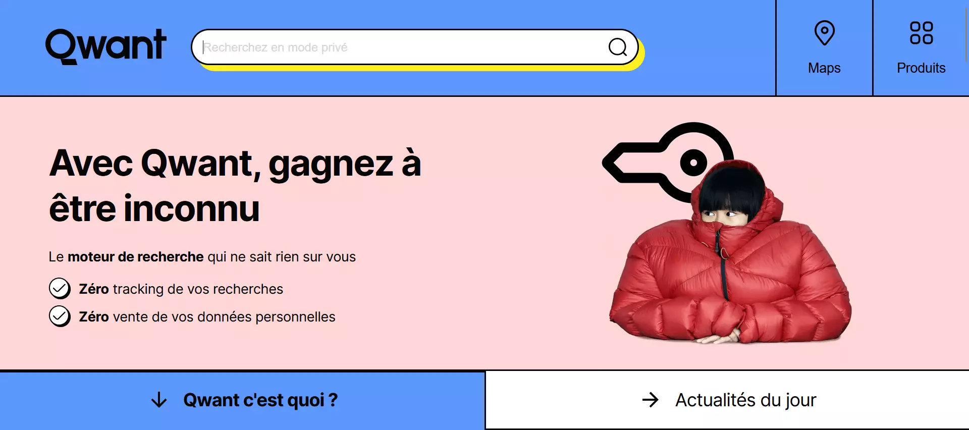 Capture d’écran de la page d’accueil de Qwant