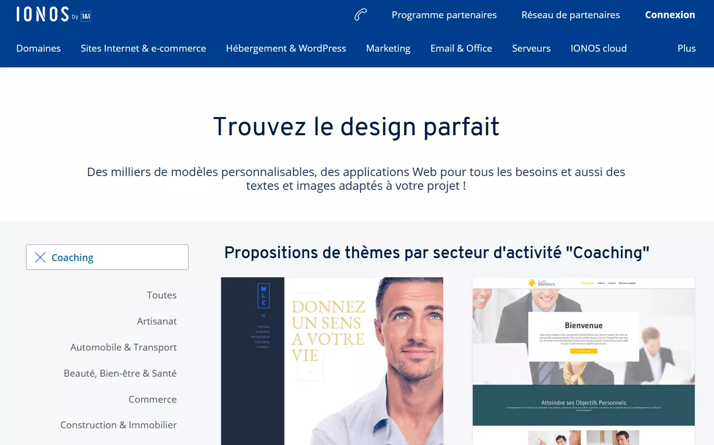 Templates pour un site Internet de coaching