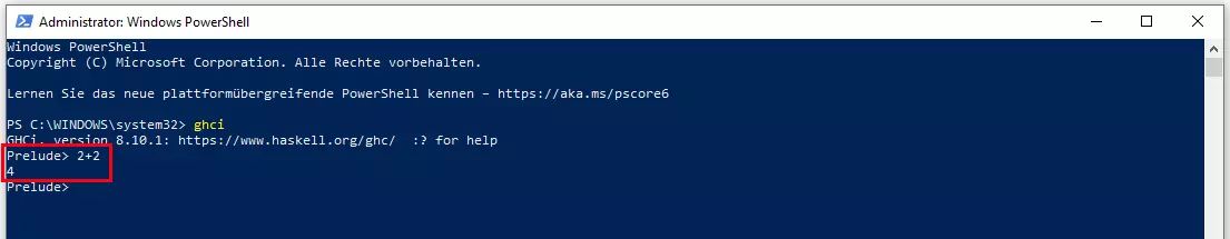 Windows PowerShell : exemple du tutoriel Haskell 