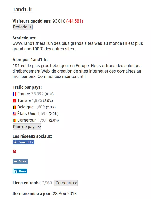 Page de résultat de l’outil d’analyse de trafic de site Web VisitorsDetective.