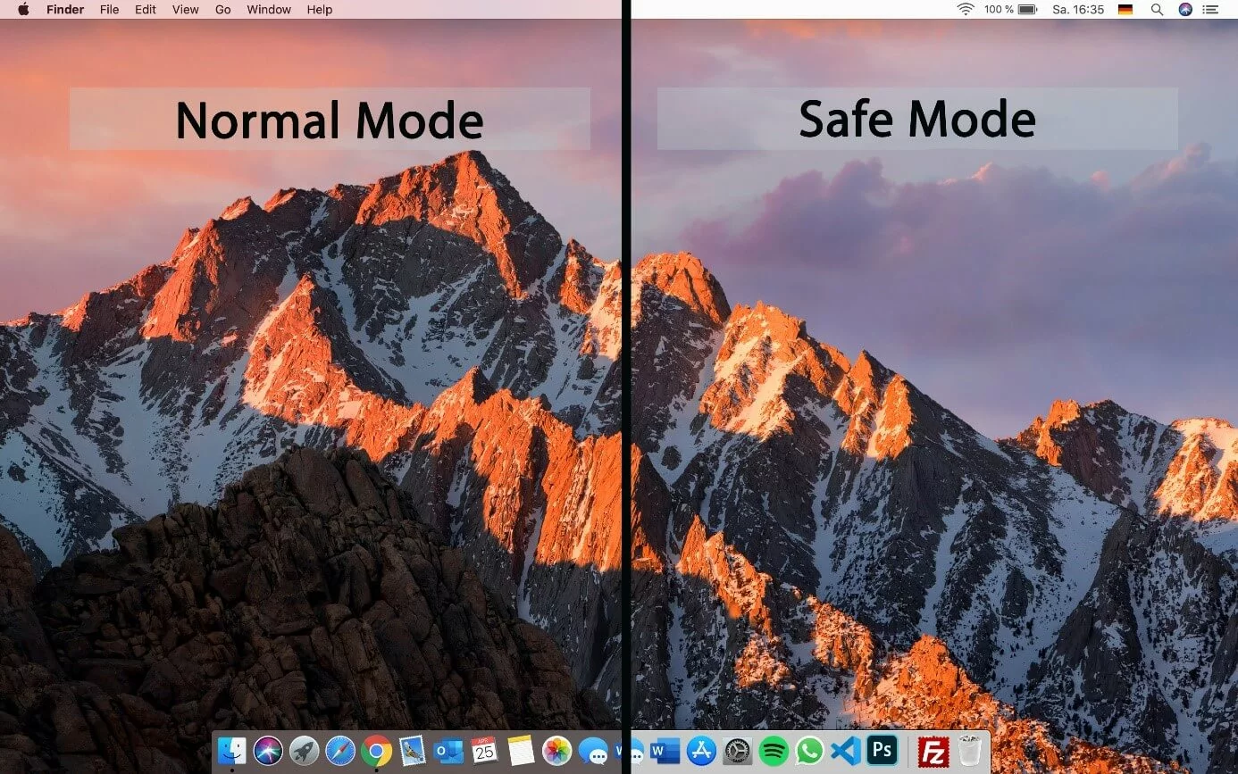 macOS : comparaison entre le mode « normal » et le mode « sans échec »