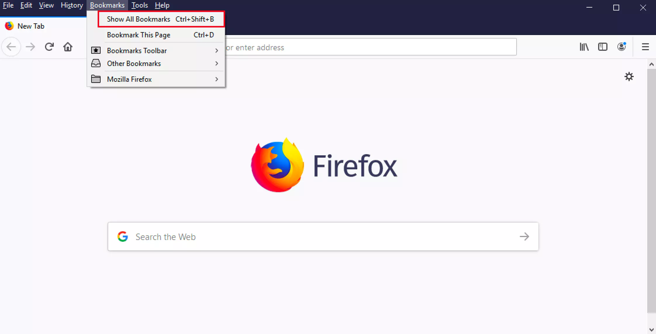 Option d’onglet Firefox « Gestion des favoris »