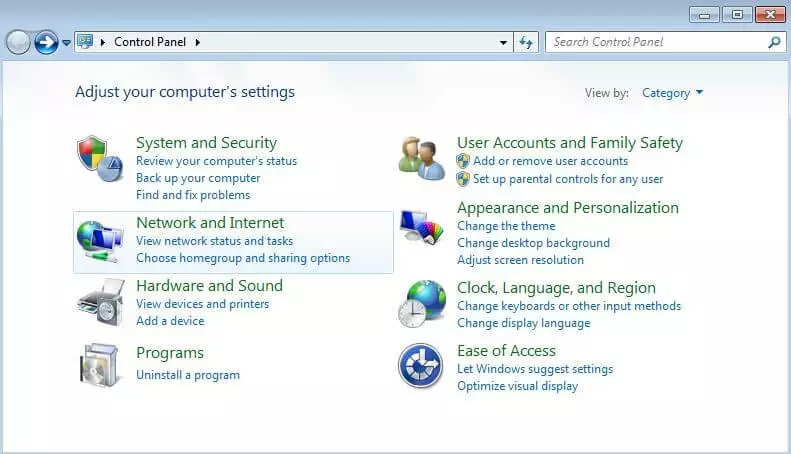 panneau de configuration de Windows 7