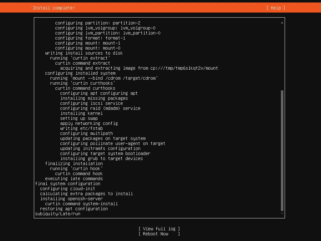 Serveur Ubuntu : message suivant une installation réussie