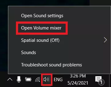 Sur Windows 10, cliquez avec le bouton droit de la souris sur le haut-parleur pour ouvrir les paramètres et allez dans « Ouvrir le mélangeur de volume »