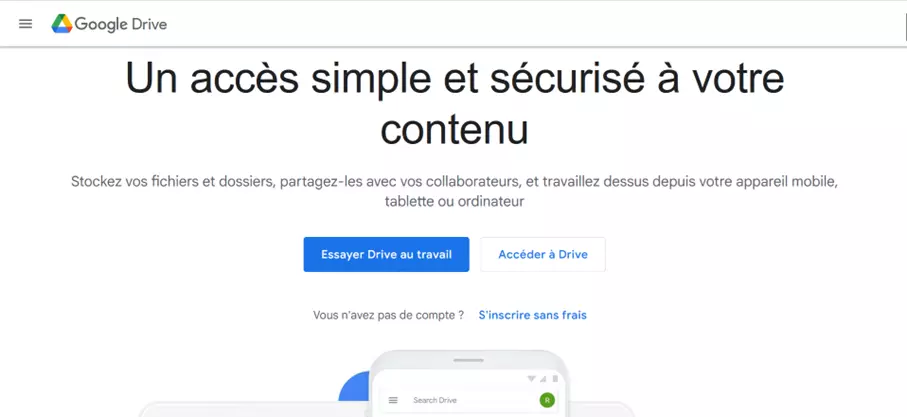 Google Drive : interface de l’application Web