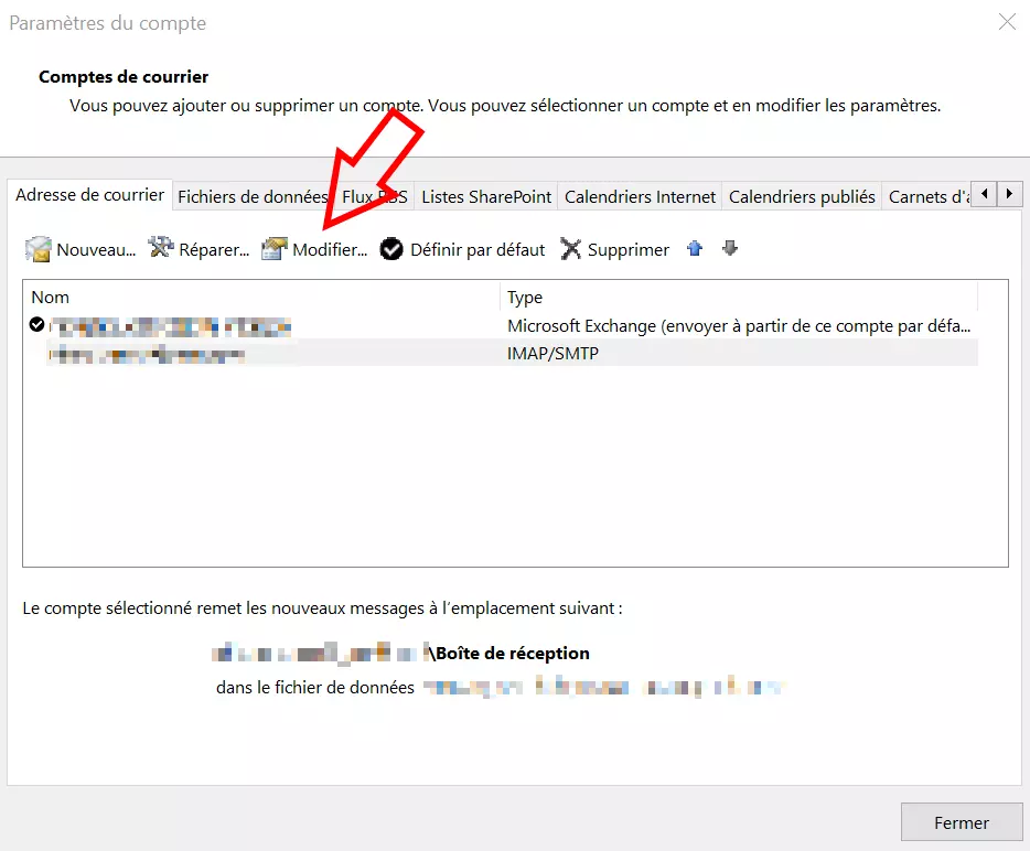 Changer l’expéditeur dans Outlook : sélectionnez le compte Outlook que vous souhaitez modifier