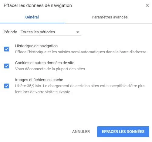 Supprimer les données du navigateur dans Google Chrome