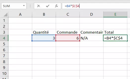 Exemple d’utilisation du symbole $ dans Excel