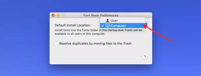 Mac : Installer une police : Modifier l’emplacement de l’installation