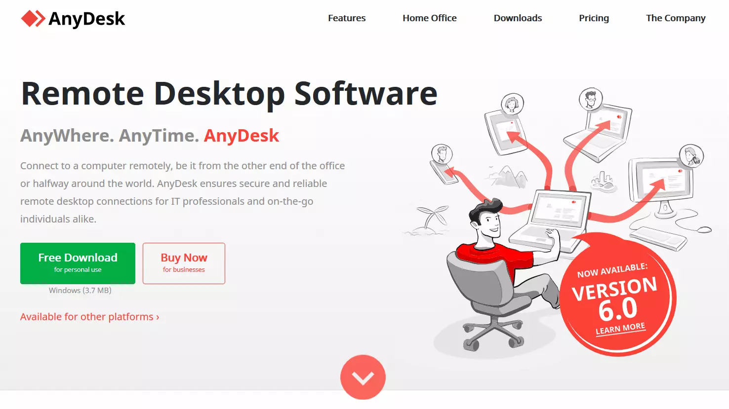 Page d’accueil de AnyDesk