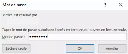 Fichier Excel en lecture seule, entrer le mot de passe