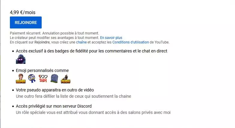 Exemple d’un schéma de récompense pour les souscripteurs YouTube.