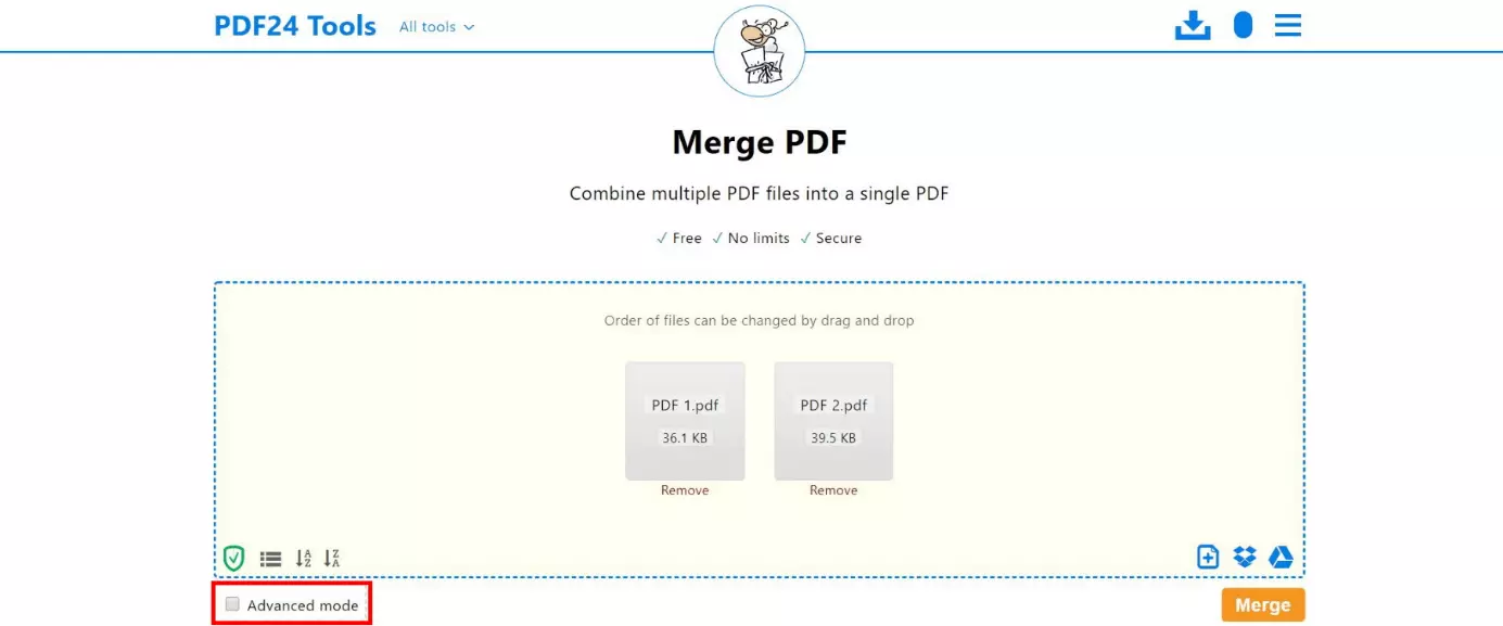 PDF24 Tools : aperçu des fichiers PDF téléchargés