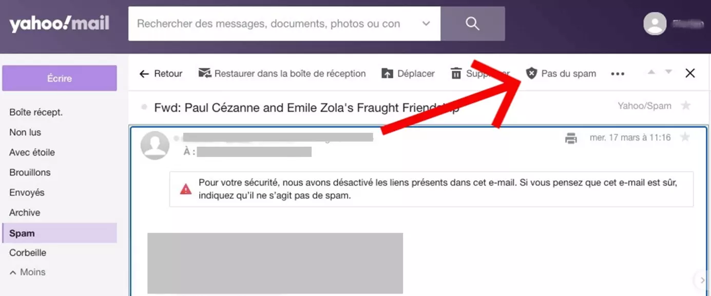 Yahoo : Boîte de spams