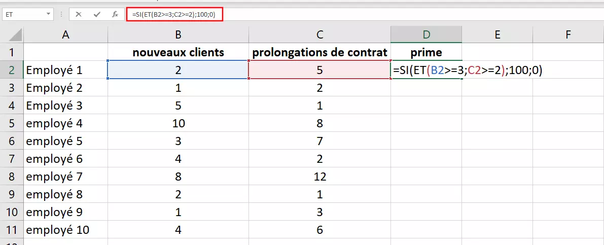 Combinaison des fonctions ET d’Excel et SI