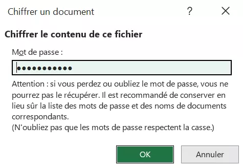 Illustration de la boîte de dialogue « Chiffrer un document »