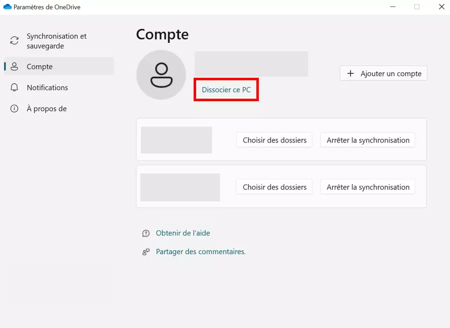 Paramètres du compte OneDrive