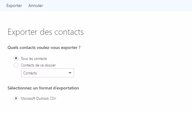 Outlook on the Web : exporter des contacts