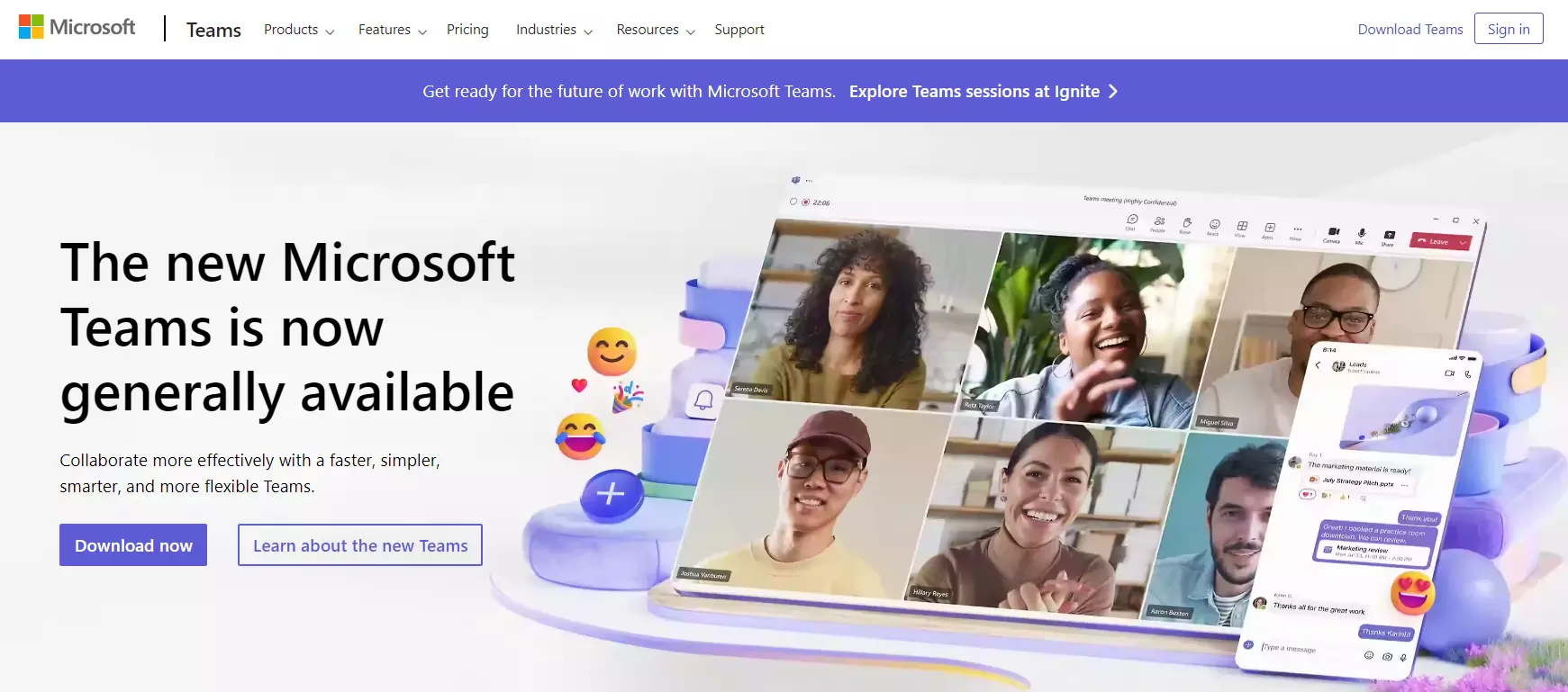 Capture d’écran de la page de présentation de Microsoft Teams