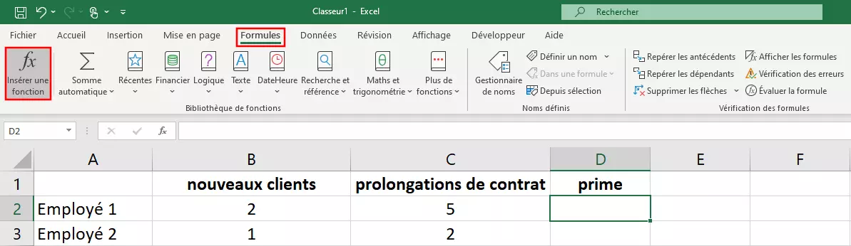 Boîte de dialogue Excel « Insérer une fonction »