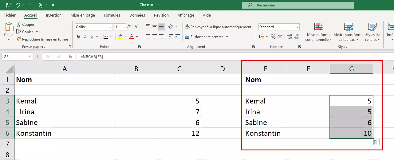 Excel : vérifier le nombre de caractères avec NBCAR