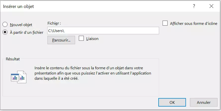 Insérer un objet dans Powerpoint : à partir d’un fichier 