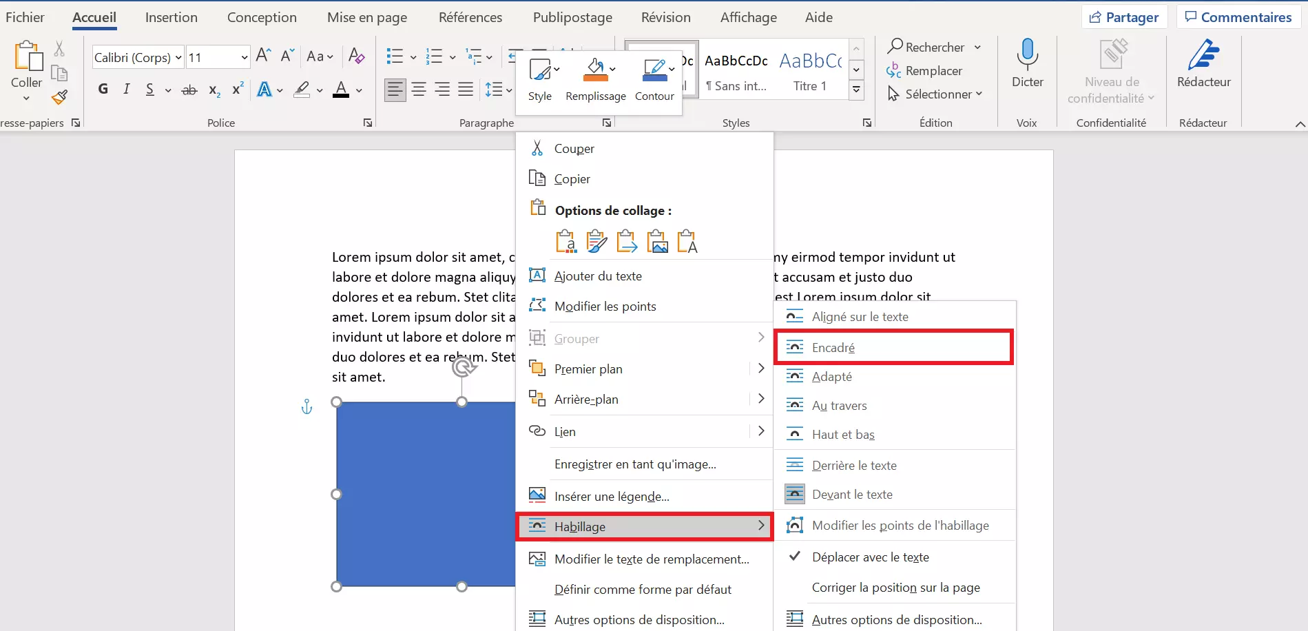 Microsoft Word : placer du texte autour d’une image 