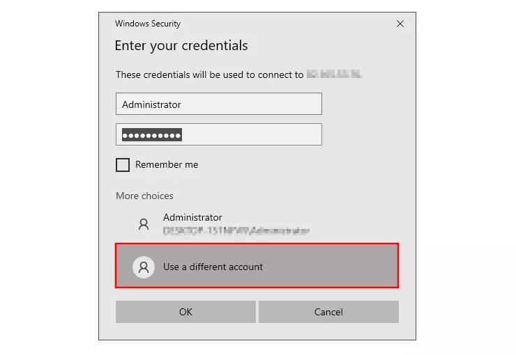 Windows Remote : saisir les identifiants