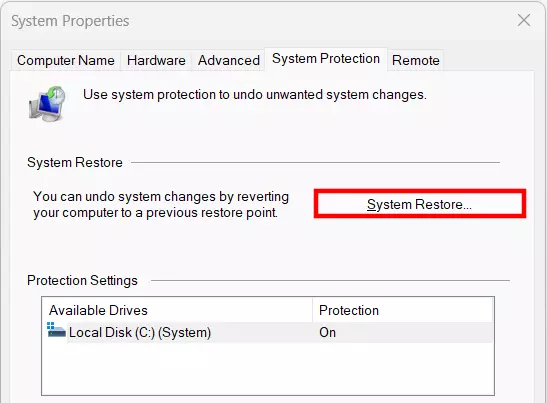 Restauration système sous Windows 11