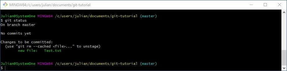 Git-Bash : vérification du statut après modification de la copie de travail