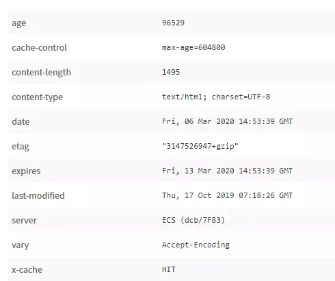 Capture d’écran d’une réponse HTTP à une requête HEAD